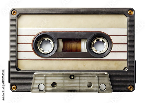 Old School Cassette Tape with Brown Tape and Gold Screws audio music isolated on a transparent background