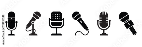 Microphone icon set, Flat vector symbols for audio, Sound and studio equipment