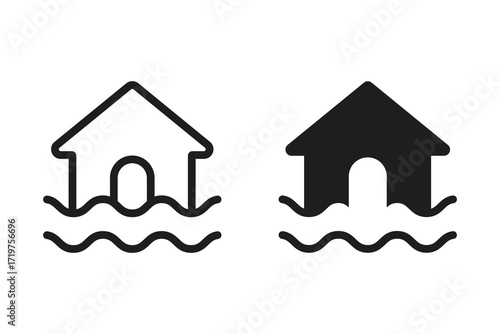 Flooding icon set. House flood vector flat icon. Inundation symbol vector illustration.