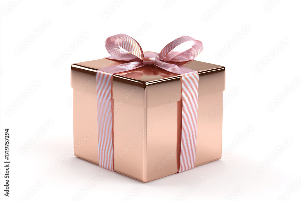 Obraz premium Elegant rose gold gift box with delicate pink ribbon bow, perfect for special occasions and luxury product promotions, a symbol of cherished moments and thoughtful presents.