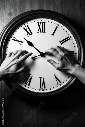Couple's Hands Changing Time on a Clock, Representing a Shared Future