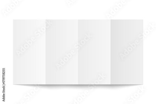 Vector white blank vertical double gate fold opened on white background. Trifold, leaflet, brochure, booklet, flyer or invitation card mockup. Mock up back side isolated.