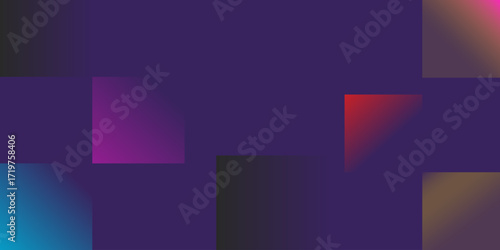 Abstract background featuring multiple colorful gradient squares arranged geometrically on a deep purple backdrop, ideal for modern digital design, web, or print projects.