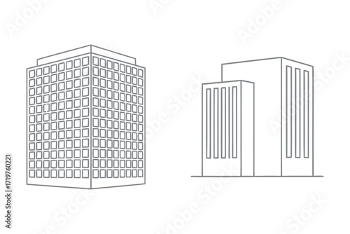 Two simple line art buildings one tall and square the other two rectangles architecture skyscraper