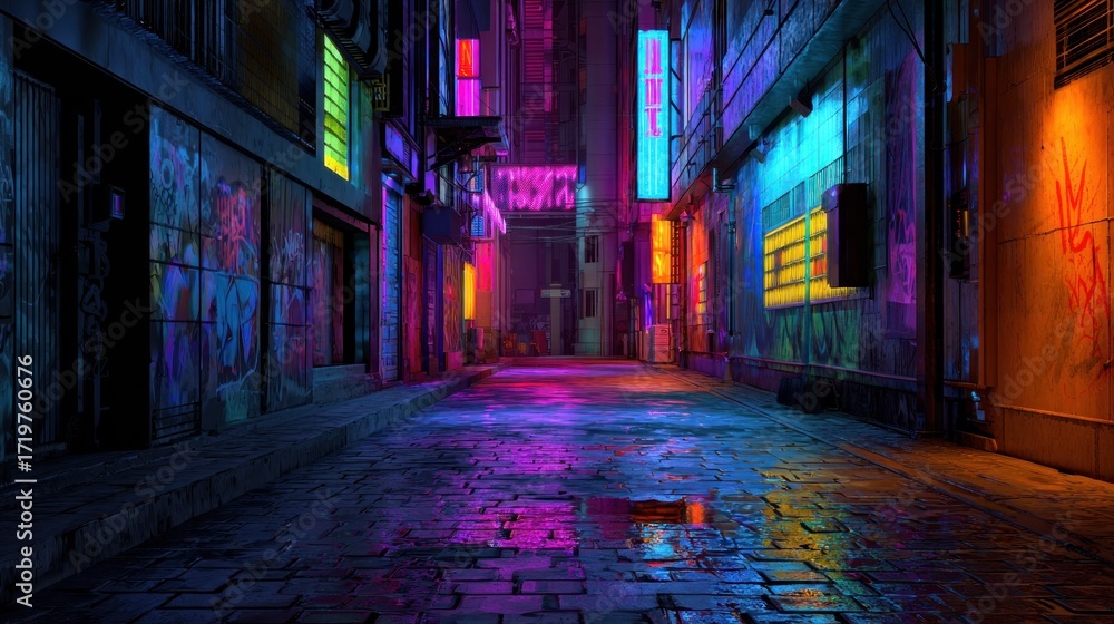 Fototapeta premium Neon alleyway night scene