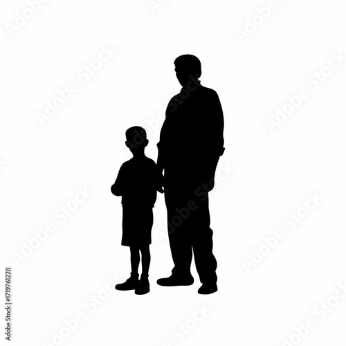 Silhouette of father and son at doctor s appointment isolated on white background