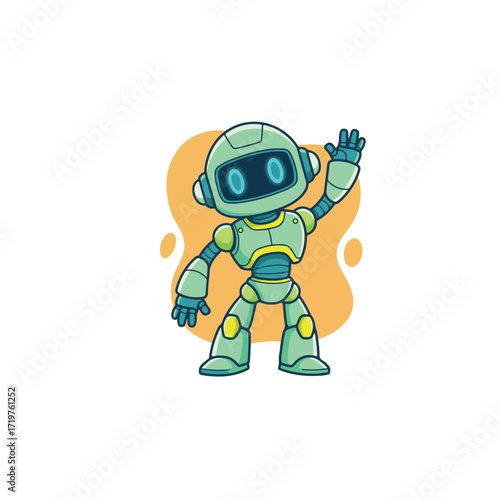 Cute Cartoon Robot Character Waving Hand, Futuristic Friendly Android Vector Illustration