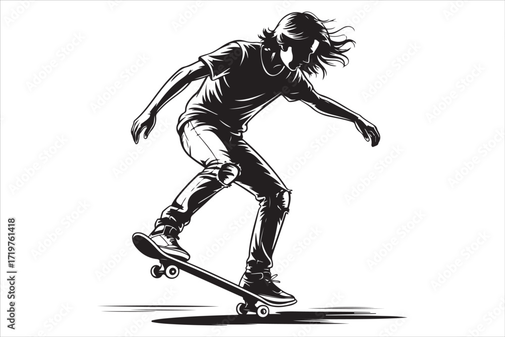 Fototapeta premium Skateboard on Urban Street – Extreme Sport and Youth Lifestyle Background