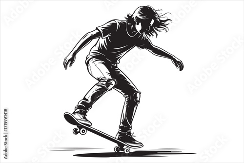 Skateboard on Urban Street – Extreme Sport and Youth Lifestyle Background