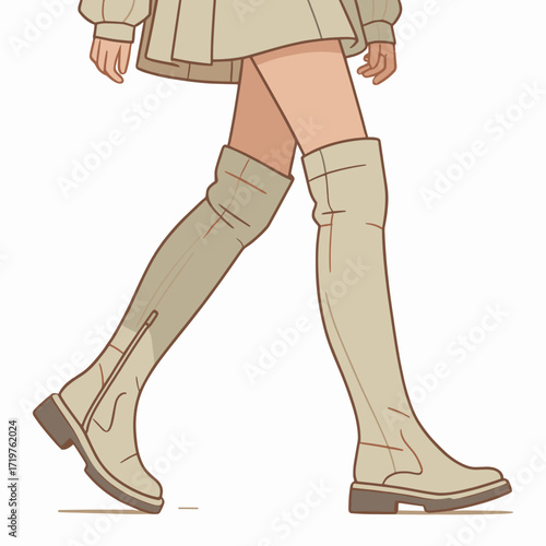 Knee-high boots worn