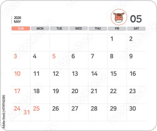 2026 May Calendar Illustration / 2026년 5월 달력 일러스트