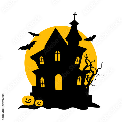 Simple Haunted House Halloween Silhouettes