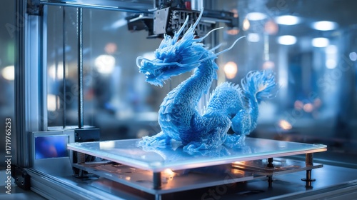Obraz na płótnie 3d printed blue dragon model