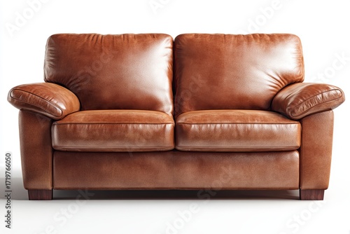 Brown Leather Sofa with Cushioned Armrests in Modern Living Room