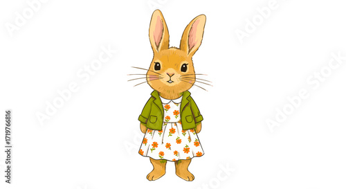 Adorable Cartoon Rabbit A Whimsical Illustration of a Cute Bunny Dressed in Stylish Attire