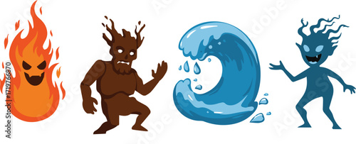 Elemental cartoon characters present fire earth water and air spirits for fantasy games and educational purposes in a fun and engaging way kids will adore