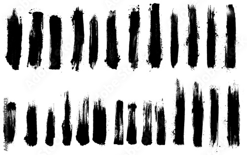 Ink brush stroke grunge paint set. Collection of vector paint brush stroke, ink splatter, grunge line and artistic design elements. Vector Art
