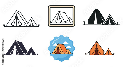 Illustration of tent icon set collection of different style camping tents for outdoor activity and travel