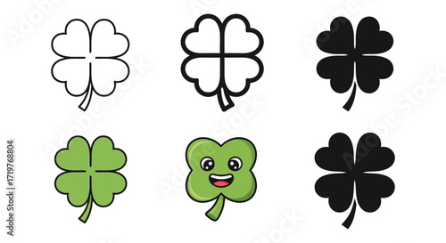 Illustration of clover icon set collection of different style four leaf clover for luck and st patrick day