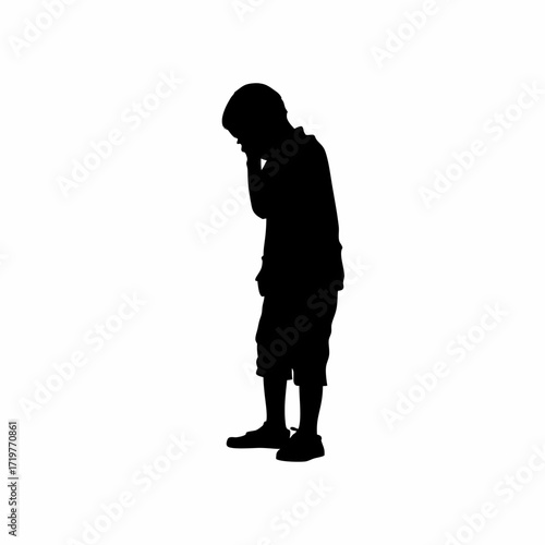 Worried boy silhouette waiting outside operation theatre isolated on white background