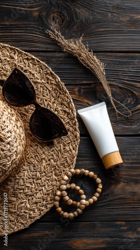 Straw hat sunglasses sunscreen bracelet