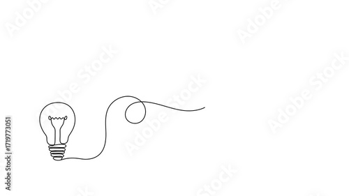 Continuous one line drawing of electric light bulb and paper plane flying up. Concept of idea emergence. 4K video animation with alpha channel.