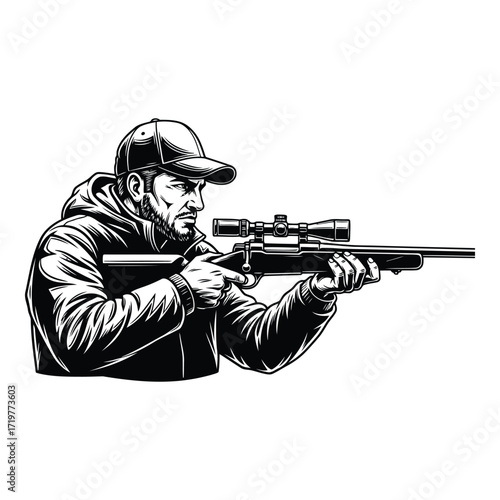 Vector art of hunter with rifle illustration