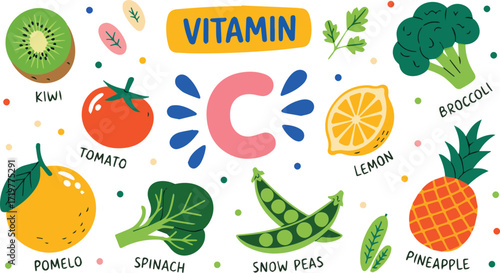 Vector art of vitamin c rich fruits and vegetables for healthy eating