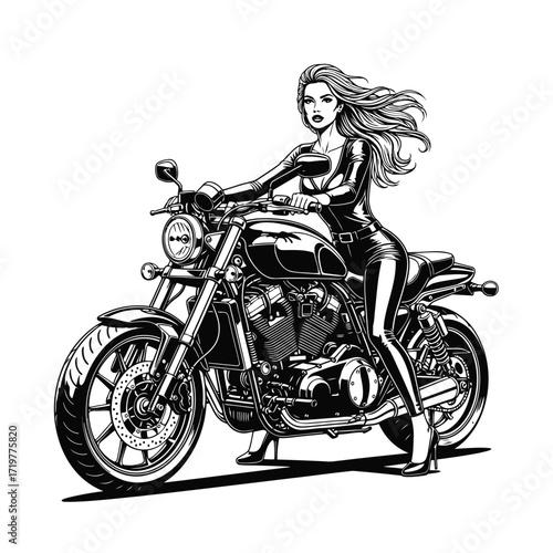 Vector art of woman on motorcycle