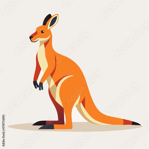 Vibrant Kangaroo Illustration Upright Pose, Tail Balance, and a Minimalist Design. Australian Wildlife