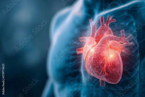 Human Anatomy, Heart and Lungs, Medical Visualization, 3D Illustration, Internal Organ System
