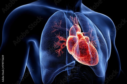 Human Anatomy, Heart and Lungs, Medical Visualization, 3D Illustration, Internal Organ System
