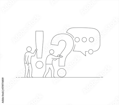 People solving problems with question and exclamation mark , solution; problem; answer; communication; team; work isolated on white background