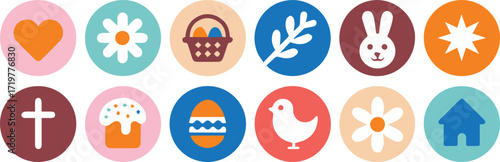 Vector art of set of easter icons with colorful design elements
