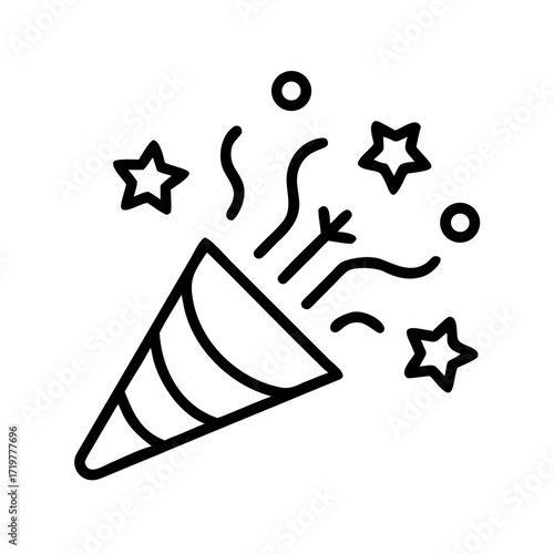 Confetti party popper with stars and circles for New Year celebration  