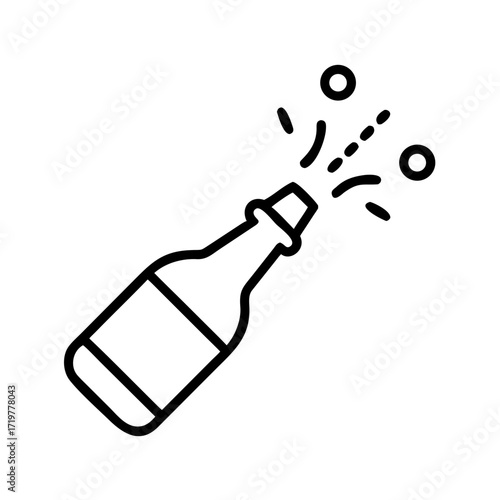 Open champagne bottle with sparkling bubbles for New Year celebration  