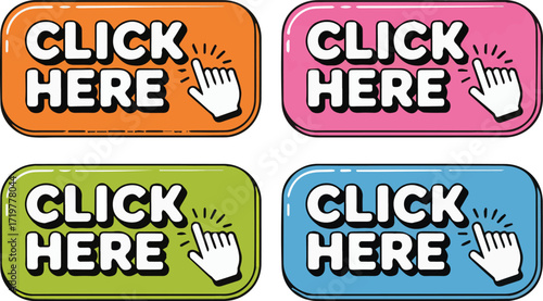 Illustration of colorful click here buttons