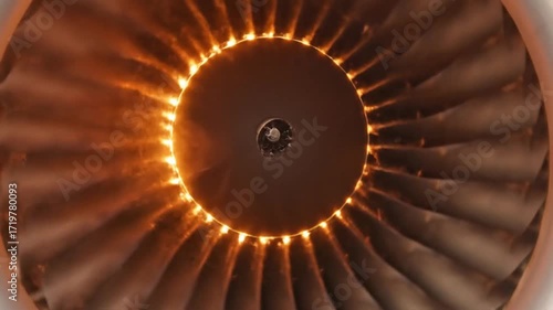 Jet Engine Turbine Blades with Fiery Combustion Glow.