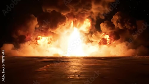 Massive Fiery Explosion Erupts with Intense Flames and Smoke.