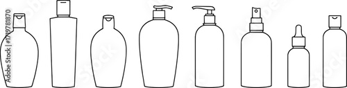Assorted cosmetic bottles with various dispensers containers pumps