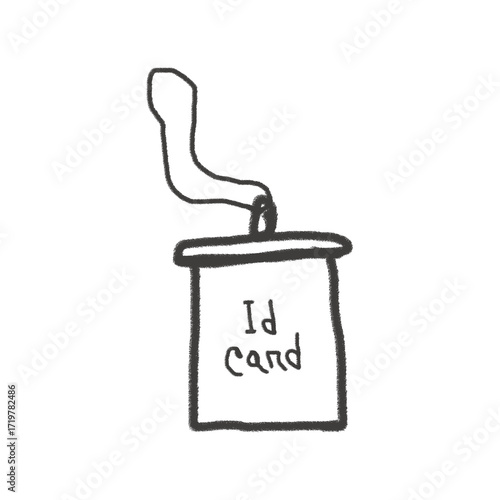 Hand drawn id card with lanyard isolated on a transparent background identification
