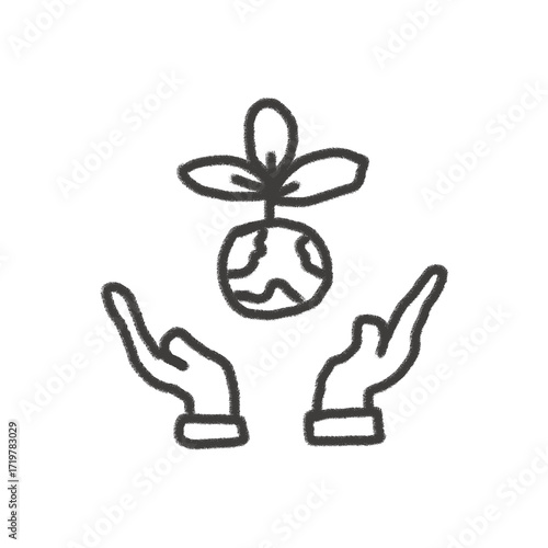 Hands holding globe with leaves isolated on a transparent background earth care
