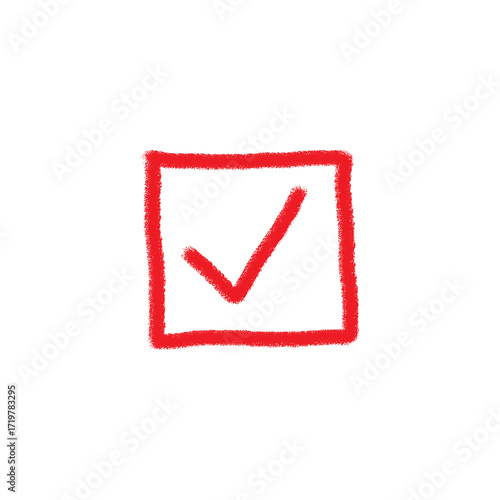 Red check mark in white square isolated on a transparent background symbol