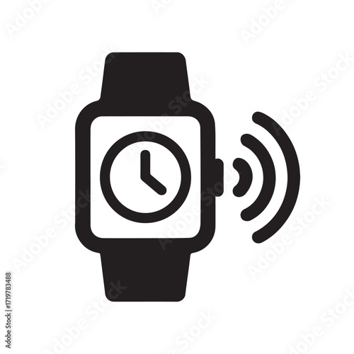 Black silhouette of a smartwatch displaying time with wireless signal icon