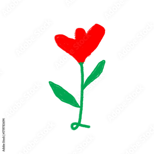 Red flower green stem leaves isolated on a transparent background image
