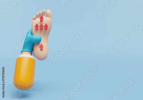 Foot with Arrows Indicating Reflexology Points with blue background