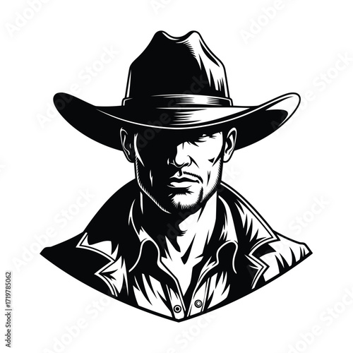 Vector art of cowboy hat man portrait