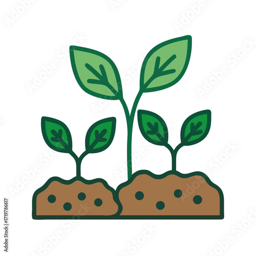 Vector art of three green sprouts emerging from the soil, representing new beginnings, growth, and the beauty of nature