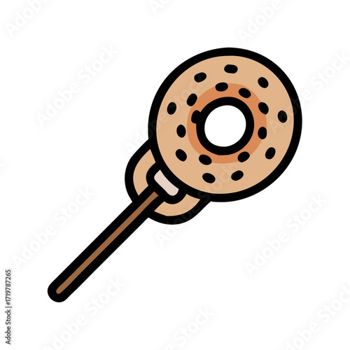 Vector art of delicious donut lollipop with brown glaze and sprinkles, a sweet treat for any occasion and a fun dessert