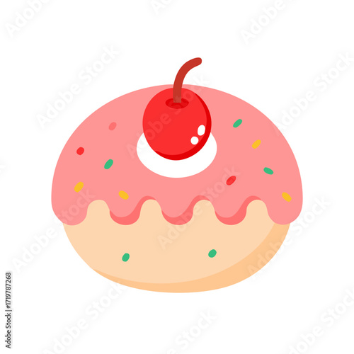 Vector art of delicious donut with pink glaze and cherry, a sweet treat for any occasion and a fun dessert for everyone